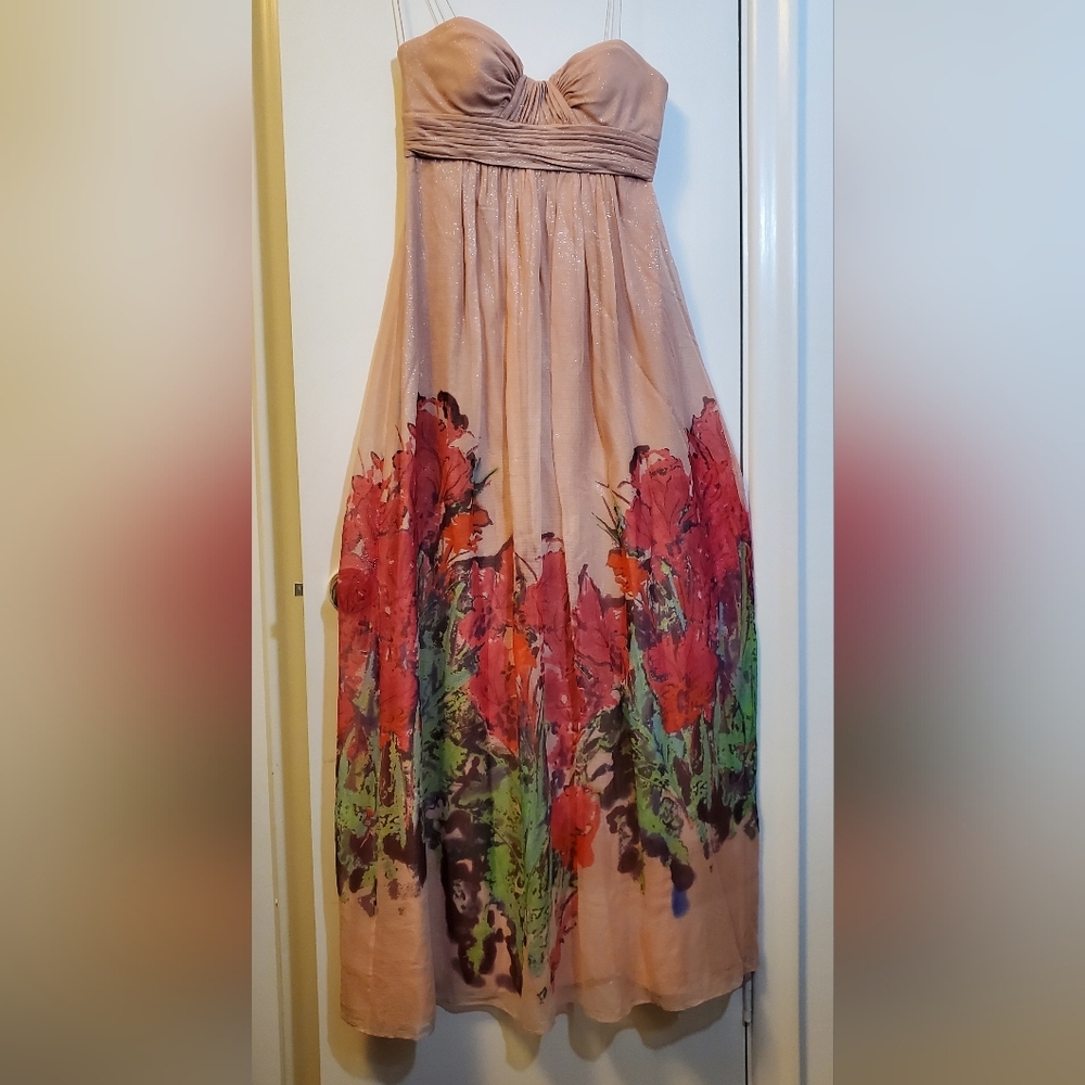 Size 4 AQUA Sweetheart Babydoll Elegant Floral Strapless A-line Formal Gown